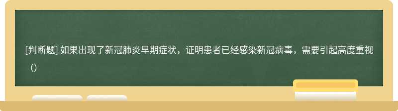 如果出现了新冠肺炎早期症状，证明患者已经感染新冠病毒，需要引起高度重视（）