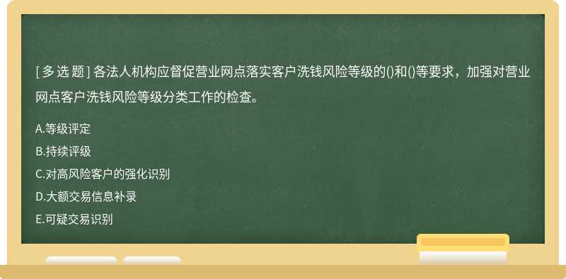 各法人机构应督促营业网点落实客户洗钱风险等级的()和()等要求，加强对营业网点客户洗钱风险等级分类工作的检查。