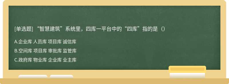 “智慧建筑”系统里，四库一平台中的“四库”指的是（）