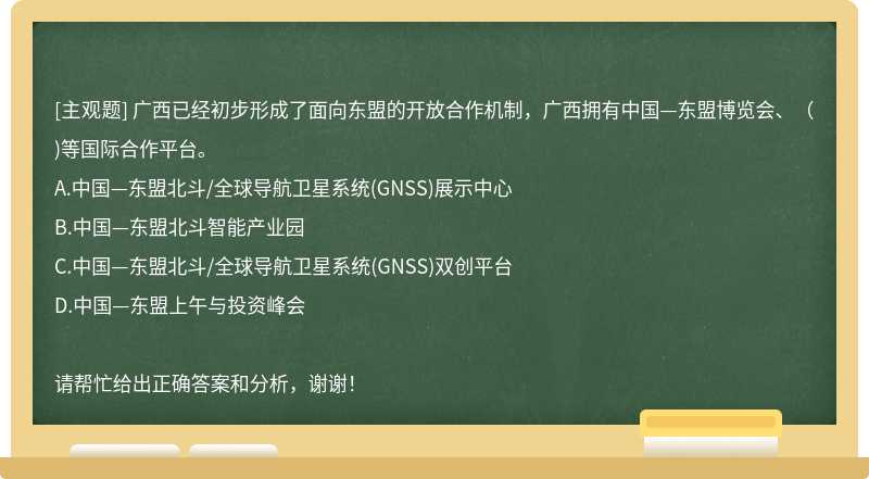 广西已经初步形成了面向东盟的开放合作机制，广西拥有中国—东盟博览会、（)等国际合作平台。