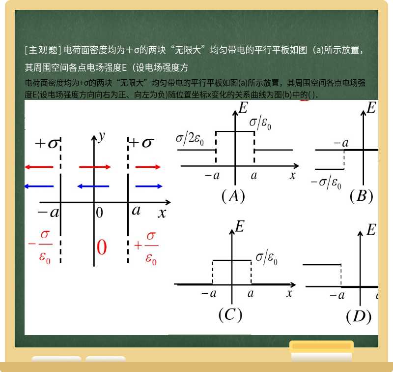 电荷面密度均为＋σ的两块“无限大”均匀带电的平行平板如图（a)所示放置，其周围空间各点电场强度E（设电场强度方