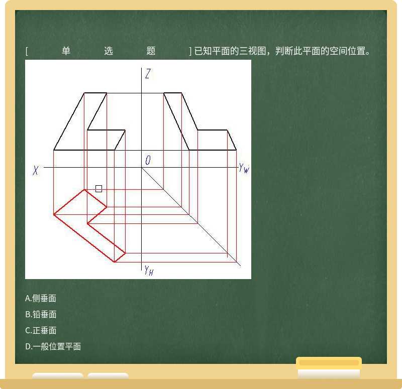 已知平面的三视图，判断此平面的空间位置。 