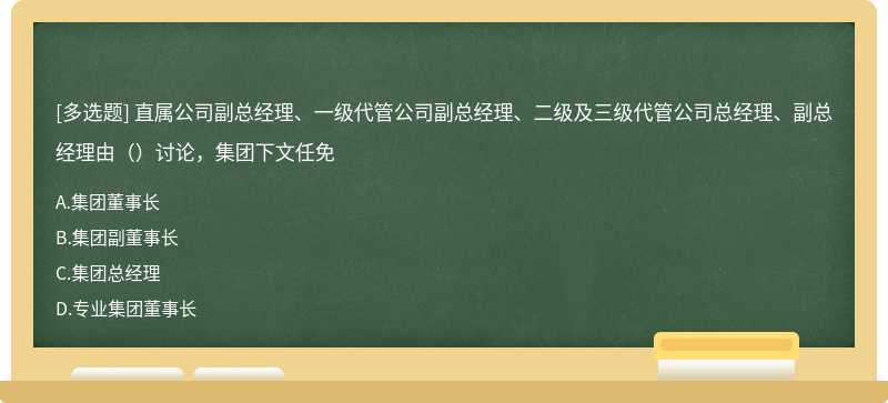 直属公司副总经理、一级代管公司副总经理、二级及三级代管公司总经理、副总经理由（）讨论，集团下文任免