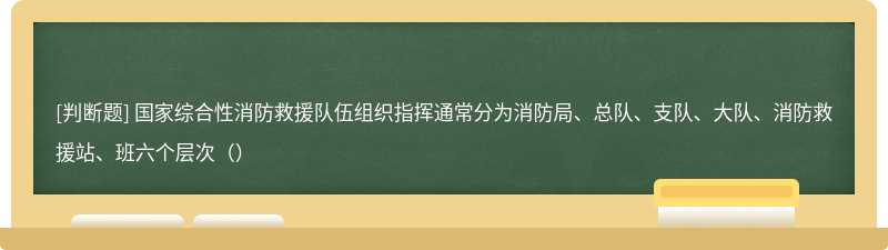 国家综合性消防救援队伍组织指挥通常分为消防局、总队、支队、大队、消防救援站、班六个层次（）