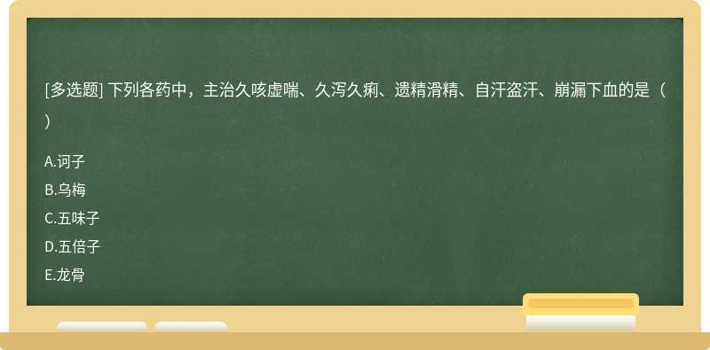 下列各药中，主治久咳虚喘、久泻久痢、遗精滑精、自汗盗汗、崩漏下血的是（）