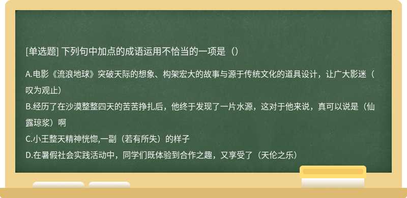 下列句中加点的成语运用不恰当的一项是（）