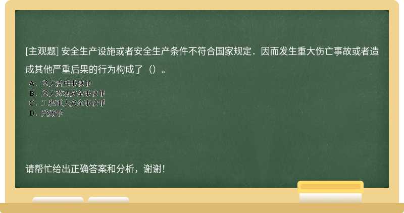 安全生产设施或者安全生产条件不符合国家规定．因而发生重大伤亡事故或者造成其他严重后