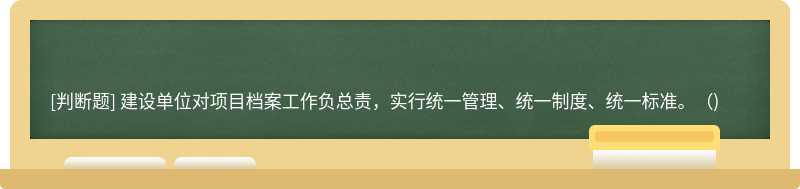 建设单位对项目档案工作负总责，实行统一管理、统一制度、统一标准。（)