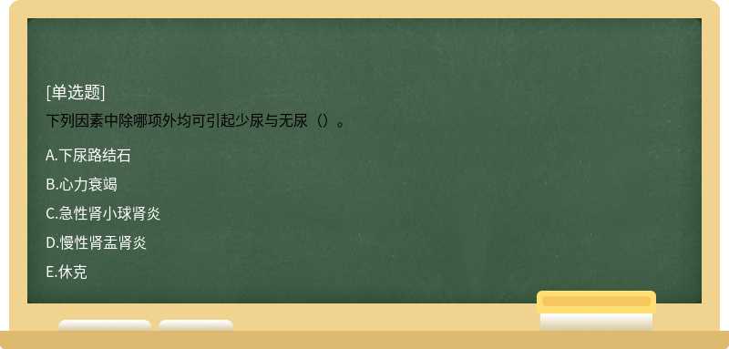 下列因素中除哪项外均可引起少尿与无尿（）。