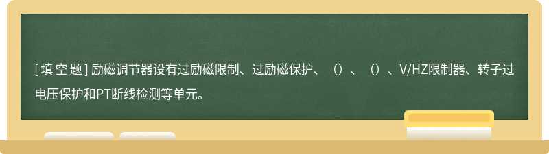 励磁调节器设有过励磁限制、过励磁保护、（）、（）、V/HZ限制器、转子过电压保护和PT断线检测等单元。