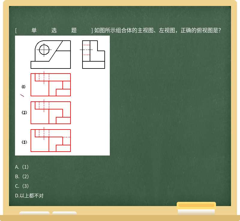 如圖所示組合體的主視圖、左視圖，正確的俯視圖是？ 