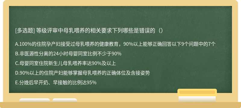 等级评审中母乳喂养的相关要求下列哪些是错误的（）