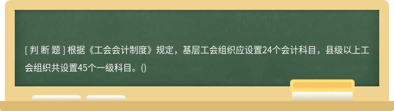 根据《工会会计制度》规定，基层工会组织应设置24个会计科目，县级以上工会组织共设置45个一级科目。()