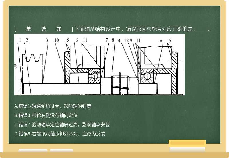 下面轴系结构设计中，错误原因与标号对应正确的是＿＿＿。 