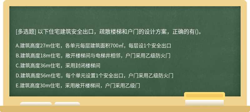 以下住宅建筑安全出口，疏散楼梯和户门的设计方案，正确的有()。