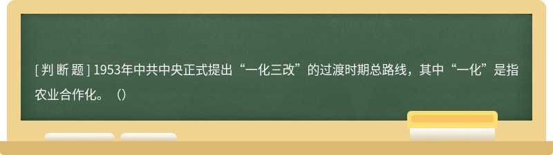 1953年中共中央正式提出“一化三改”的过渡时期总路线，其中“一化”是指农业合作化。（）