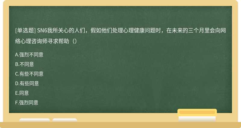 SN6我所关心的人们，假如他们处理心理健康问题时，在未来的三个月里会向网络心理咨询师寻求帮助（）