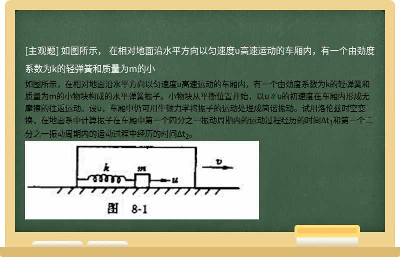 如图所示，    在相对地面沿水平方向以匀速度υ高速运动的车厢内，有一个由劲度系数为k的轻弹簧和质量为m的小