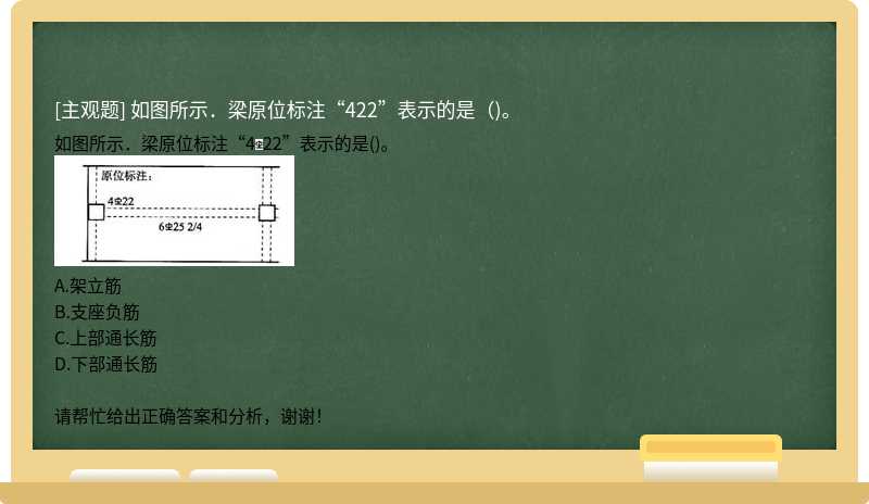 如圖所示．梁原位標注“422”表示的是（)。