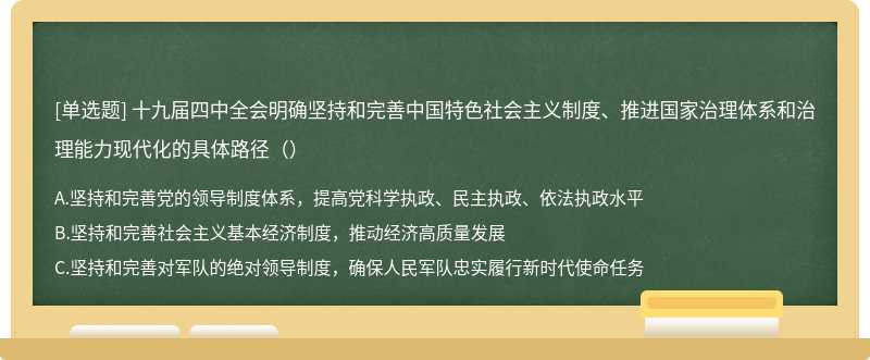 十九届四中全会明确坚持和完善中国特色社会主义制度、推进国家治理体系和治理能力现代化的具体路径（）