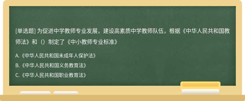 为促进中学教师专业发展，建设高素质中学教师队伍，根据《中华人民共和国教师法》和（）制定了《中小教师专业标准》