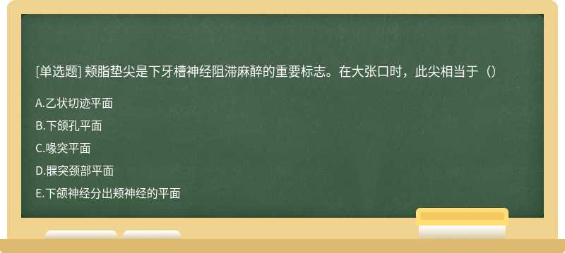 颊脂垫尖是下牙槽神经阻滞麻醉的重要标志。在大张口时，此尖相当于（）