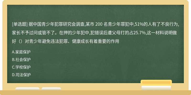 据中国青少年犯罪研究会调查,某市 200 名青少年罪犯中,51%的人有了不良行为,家长不予过问或管不了。在押的少年犯中,犯错误后遭父母打的占25.7%,这一材料说明做好（）对青少年避免违法犯罪、健康成长有着重要的作用