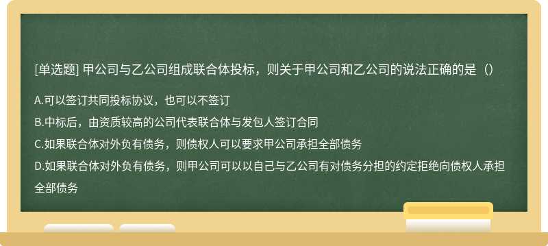 甲公司与乙公司组成联合体投标，则关于甲公司和乙公司的说法正确的是（）