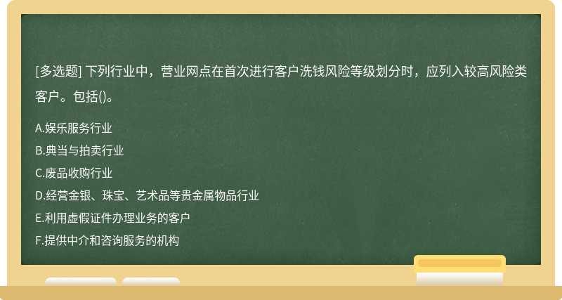 下列行业中，营业网点在首次进行客户洗钱风险等级划分时，应列入较高风险类客户。包括()。