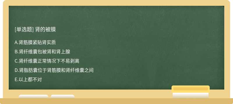 肾的被膜  A．肾筋膜紧贴肾实质  B．肾纤维囊包被肾和肾上腺  C．肾纤维囊正常情况下不易剥离  D．肾脂肪囊位于