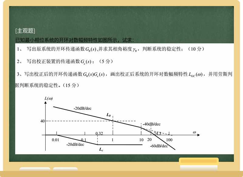 已知最小相位系统的开环对数幅频特性如图所示，试求：