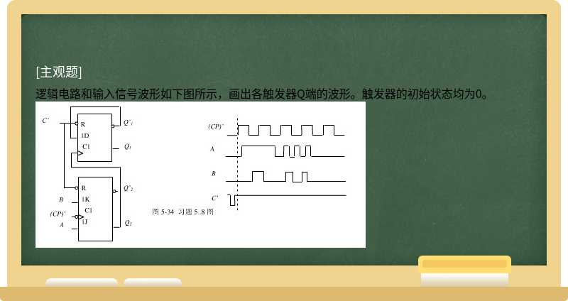 逻辑电路和输入信号波形如下图所示，画出各触发器Q端的波形。触发器的初始状态均为0。