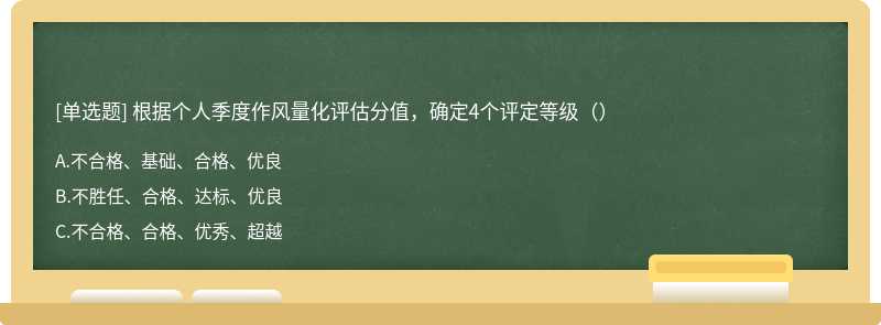 根据个人季度作风量化评估分值，确定4个评定等级（）