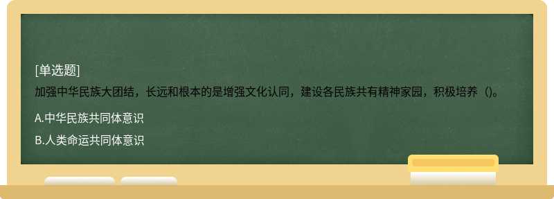 加强中华民族大团结，长远和根本的是增强文化认同，建设各民族共有精神家园，积极培养（)。