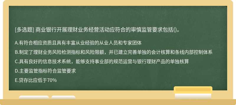 商业银行开展理财业务经营活动应符合的审慎监管要求包括（)。A.有符合相应资质且具有丰富从业经验