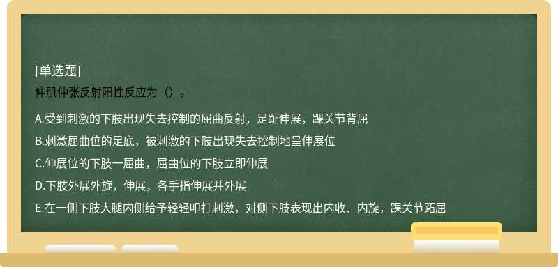 伸肌伸张反射阳性反应为（）。