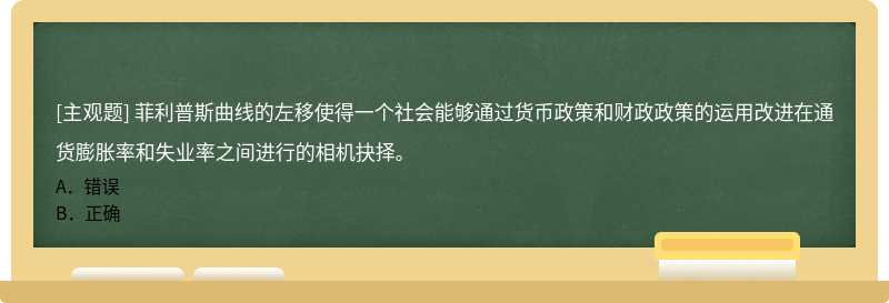 菲利普斯曲线的左移使得一个社会能够通过货币政策和财政政策的运用改进在通货膨胀率和失业率之间进行的相机抉择。