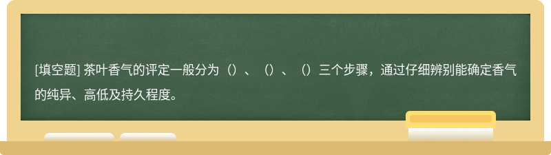 茶叶香气的评定一般分为（）、（）、（）三个步骤，通过仔细辨别能确定香气的纯异、高低及持久程度。