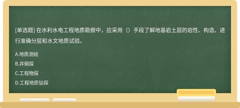 在水利水電工程地質勘察中，應采用（）手段了解地基巖土層的巖性、構造、進行準確分層和水文地質試驗。