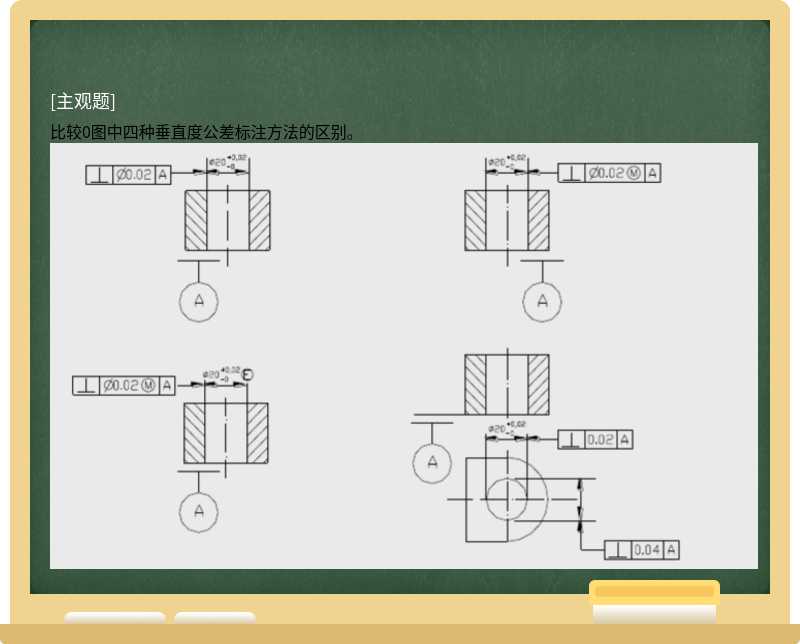 比较0图中四种垂直度公差标注方法的区别。