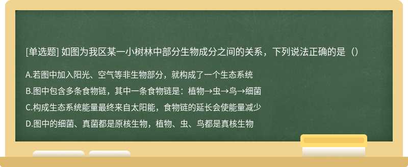 如图为我区某一小树林中部分生物成分之间的关系，下列说法正确的是（）