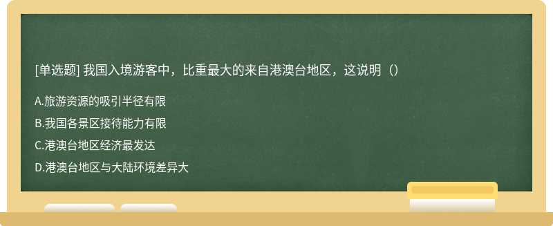 我国入境游客中，比重最大的来自港澳台地区，这说明（）