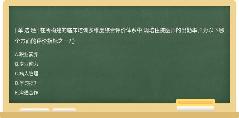 在所构建的临床培训多维度综合评价体系中,规培住院医师的出勤率归为以下哪个方面的评价指标之一?()