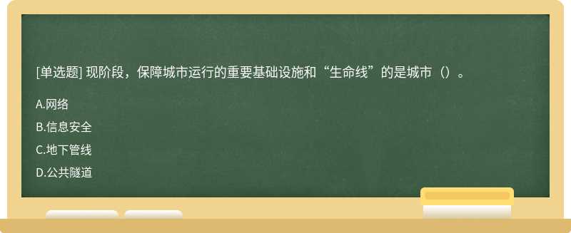 现阶段，保障城市运行的重要基础设施和“生命线”的是城市（）。