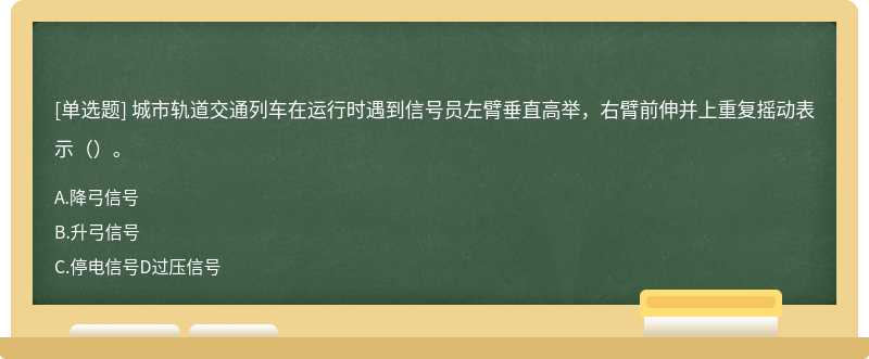 城市轨道交通列车在运行时遇到信号员左臂垂直高举，右臂前伸并上重复摇动表示（）。