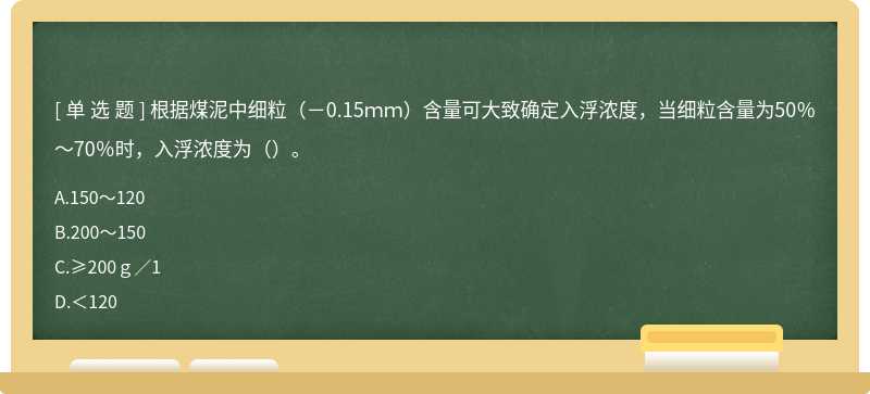 根据煤泥中细粒（－0.15ｍｍ）含量可大致确定入浮浓度，当细粒含量为50％～70％时，入浮浓度为（）。