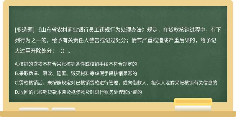 《山东省农村商业银行员工违规行为处理办法》规定，在贷款核销过程中，有下列行为之一的，给予有关责任人警告或记过处分；情节严重或造成严重后果的，给予记大过至开除处分：（）。