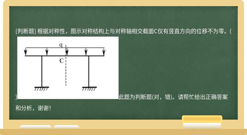 根据对称性，图示对称结构上与对称轴相交截面C仅有竖直方向的位移不为零。（)