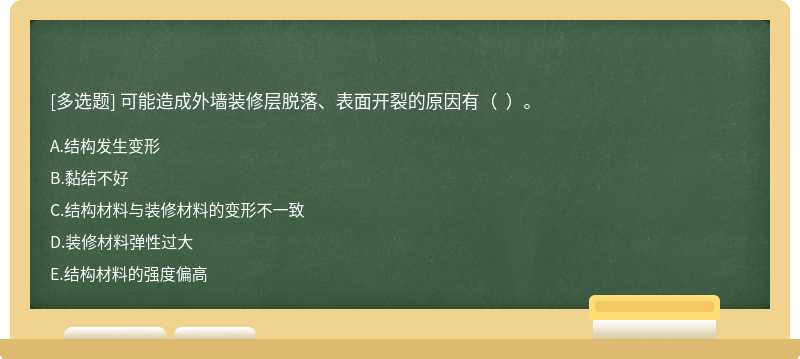 可能造成外墙装修层脱落、表面开裂的原因有（  ）。