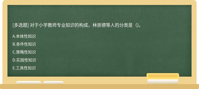 对于小学教师专业知识的构成，林崇德等人的分类是（)。